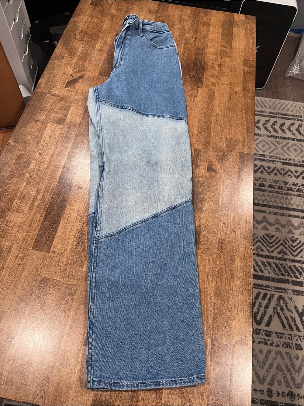Hollister Two-Tone Blue Patchwork High Rise Dad Jeans